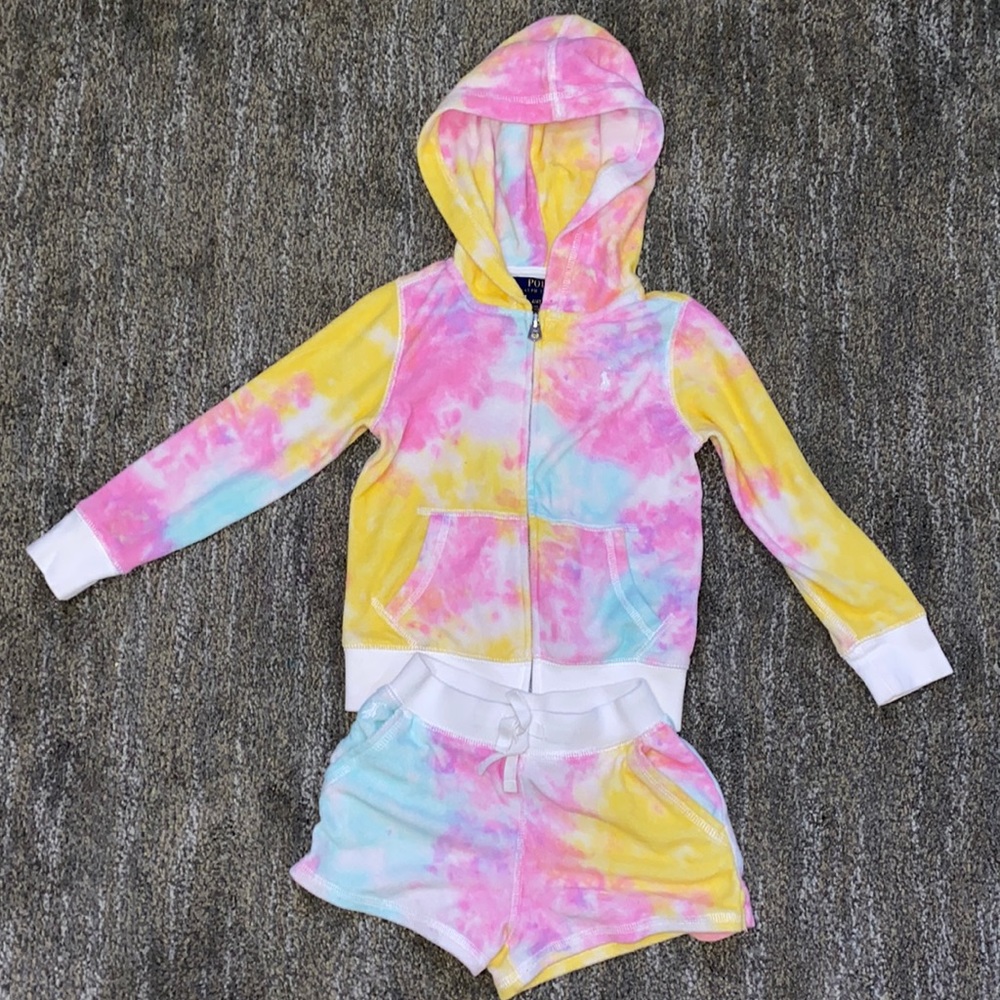 Tie dye jacket and short set. Toddler girls.